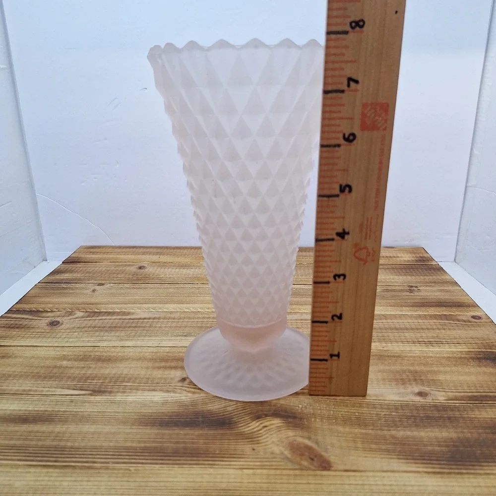 Indiana Glass Vintage Pink‎ Satin Frosted Diamond Point 8